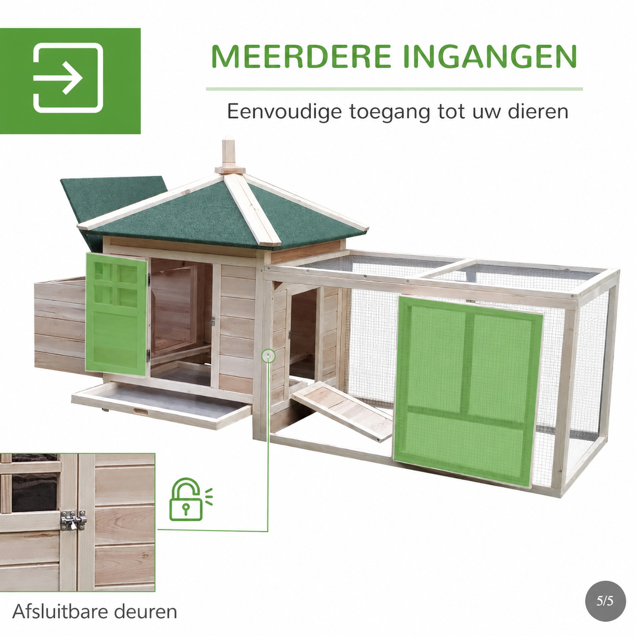 Meerdere afsluitbare deuren van het kippenhok