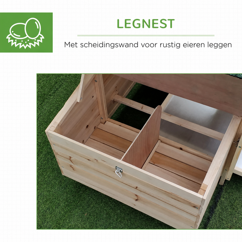 Legnest met scheidingswand voor rustig eieren leggen